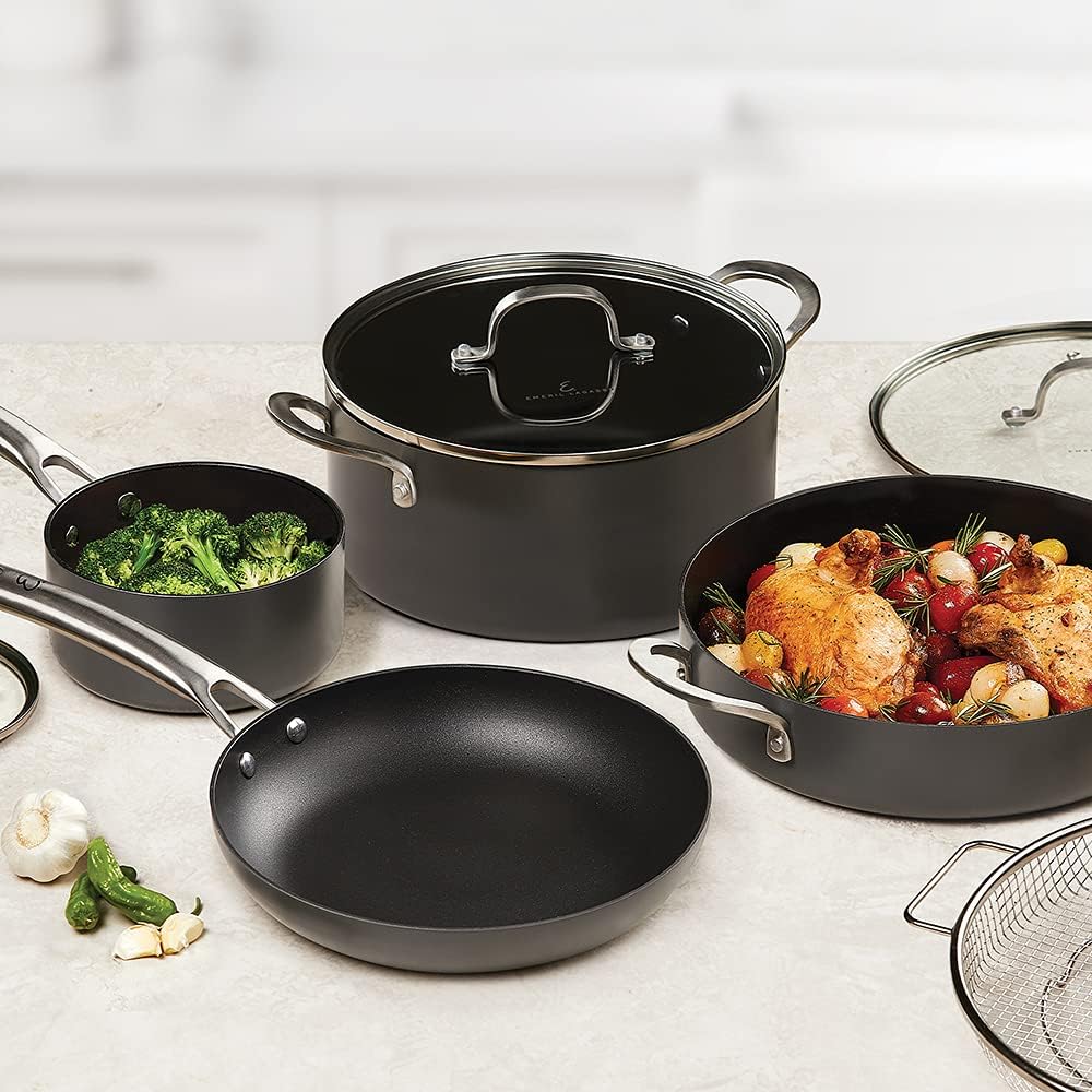 Emeril Everyday Lagasse Kitchen Cookware, Forever Pans, Pots and Pans Set with Lids, Hard-Anodized Nonstick, Black (13 Piece Set)