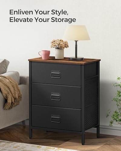 SONGMICS Dresser for Bedroom, Storage Organizer Unit with 7 Fabric, Chest, Steel Frame, for Living Room, Entryway, Rustic Brown and Black ULTS227B01, 1 Pack with 7 Drawers
