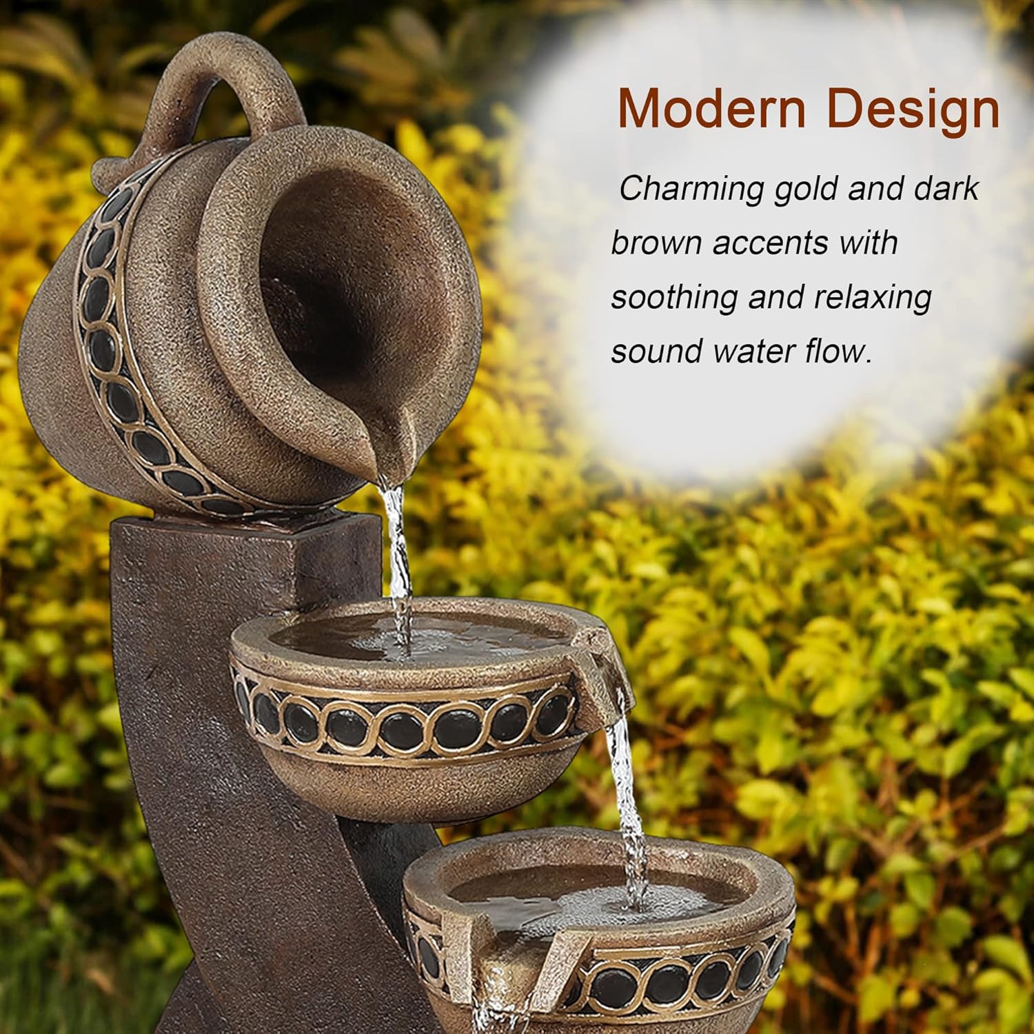 LuxenHome Outdoor Water Fountain, 5 Tiered Polyresin Cascading Pitchers Outdoor Fountains and Waterfalls, Water Fountain Decor for Patio, Yard, and Garden, Water Feature Waterfall Fountains Outdoor
