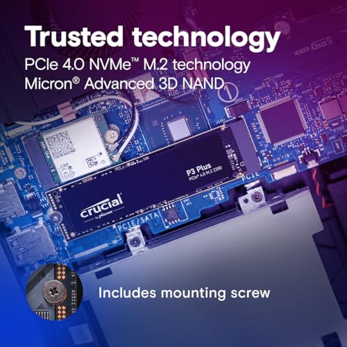 Crucial P3 Plus 2TB PCIe Gen4 3D NAND NVMe M.2 SSD, up to 5000MB/s - CT2000P3PSSD8