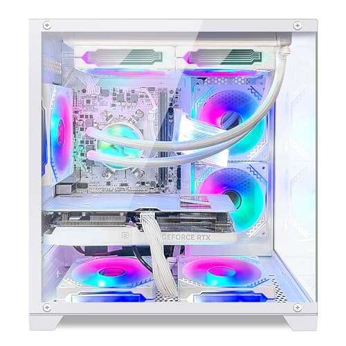 Panorama Gaming PC Desktop - AMD Ryzen 7 5700X 3.4 GHz, RTX 4070 Super 12G, 32GB DDR4 RAM 3200, 1TB M.2 PCIE SSD + 1TB SATA SSD, Windows 11 Pro 64-bit Desktop Computer, White