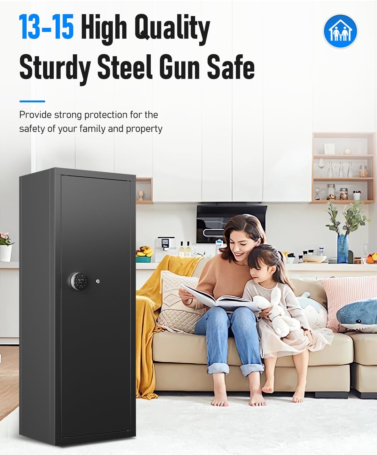 13-15 Rifle Gun Safe,Biometric Gun Safes for Home Rifles and Pistols, Large Unassembled Rifle Safe with 3 Removable Gun Racks, Digital Gun Cabinet with 4 Pistol Pocket