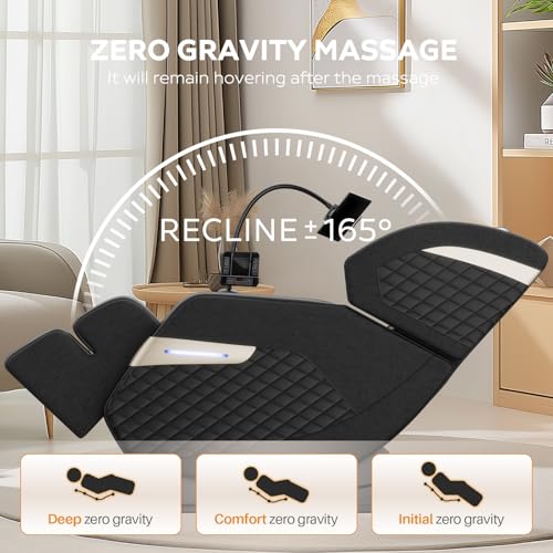 Massage Chair Full Body, Zero Gravity Massage Chair with Auto Modes, Airbag Massage, 6 Fix Point Rollers, Foot Massage, Heating, Touch Screen Controller, Gray Home Relaxation Recliner with Massage