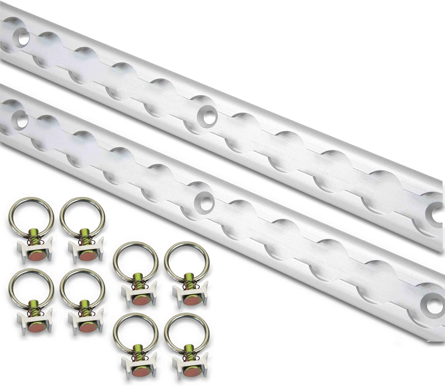 Mytee Products Heavy Duty Aluminum 4ft L-Track (4 Pcs) w/L-Track Stud Stainless Steel Ring (16 Pcs) Tie Down System for Enclosed Trailers and Cargo Vans