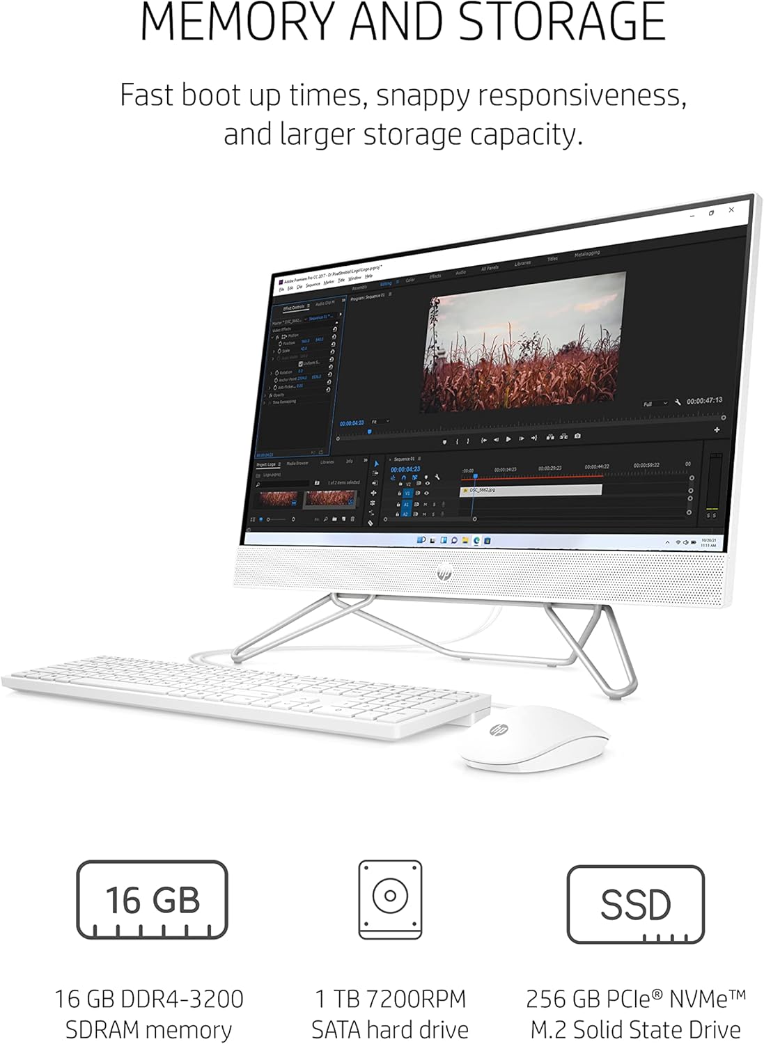 HP 24" All-in-One Desktop, AMD Ryzen 7 5700U, 16 GB, 256 GB SSD & 1 TB Hard Drive, Full HD IPS Touchscreen, Windows 11 Home, 4 USB Ports, Privacy Camera, Dual Mics, Keyboard & Mouse (24-cb0090, 2021)