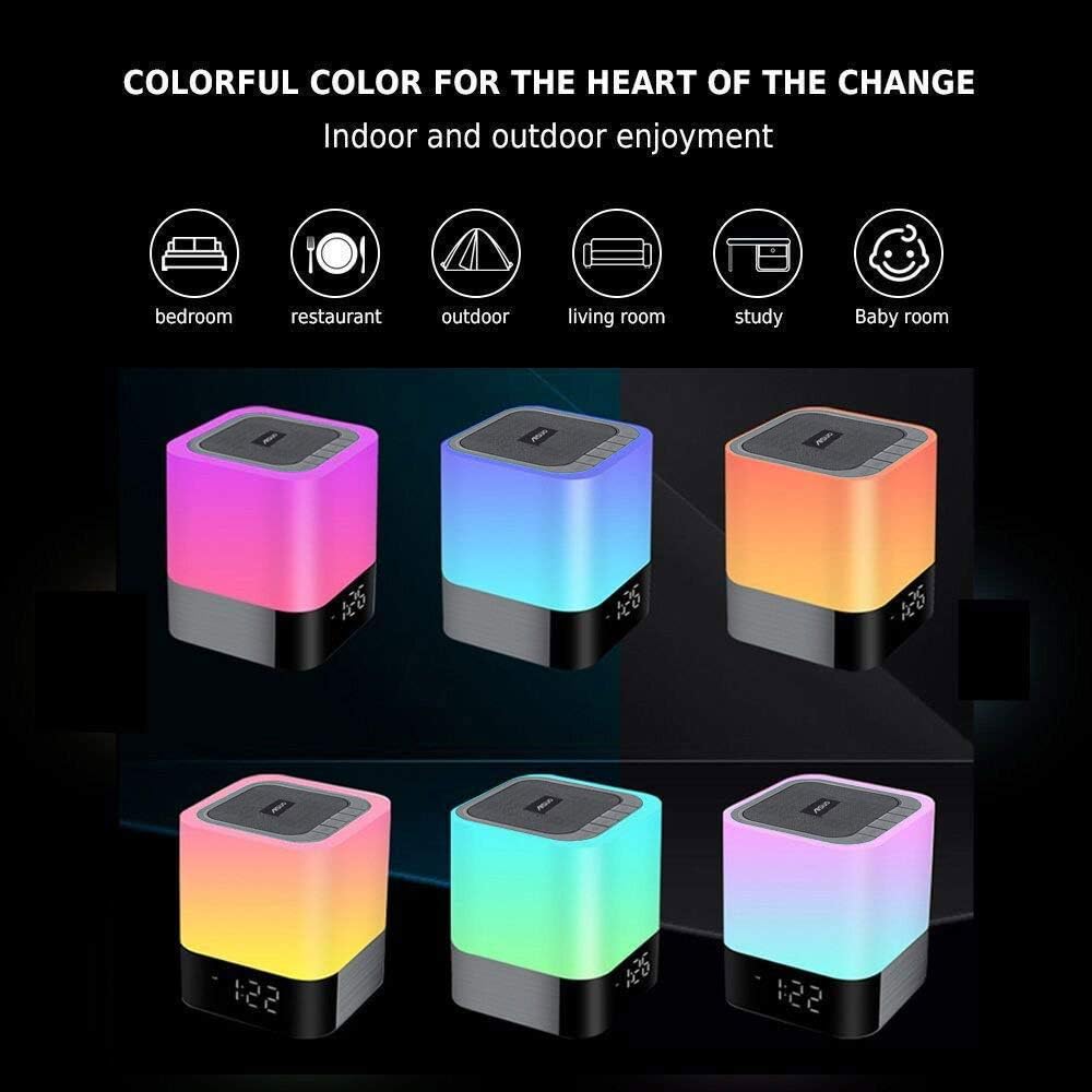 Aisuo Night Light-5 in 1 Bedside Lamp with Bluetooth Speaker,12/24H Digital Calendar Alarm Clock,Touch Control ,Support TF and SD Card,Music Player,Room Decor .