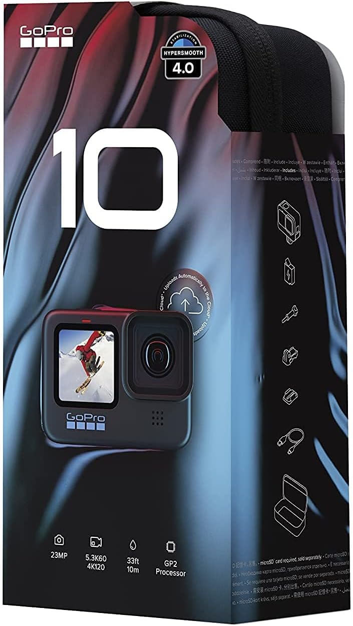 GoPro HERO10 Hero 10 Camcorder Black - Ultimate Bundle Includes: Sandisk Ultra 128GB microSD, 2X Extra Batteries, Charger, Underwater Housing, LED Light Kit, Carry Case and More