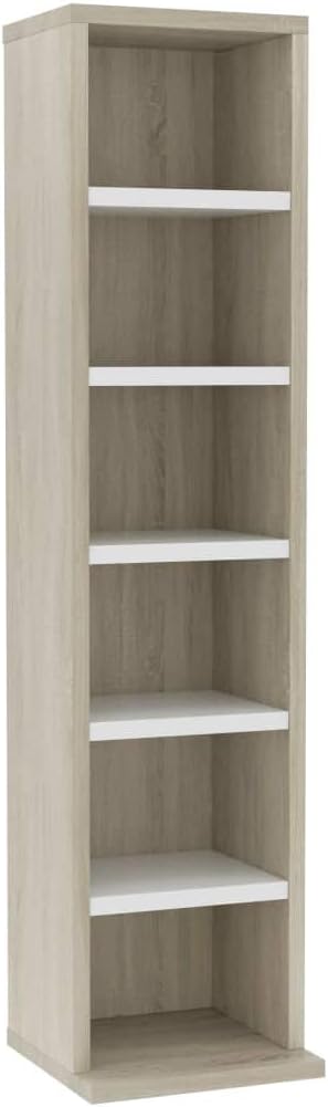 Keyur Media Cabinet, Media Storage Tower Cube Storage Shelf CD Cabinet White and Sonoma Oak 8.3"x9"x34.6" Chipboard Pack of 2