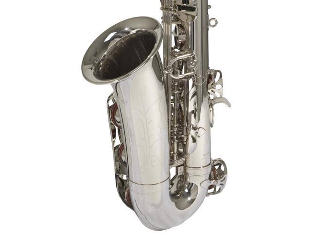 Mendini by Cecilio MAS-N+92D+PB Nickel Plated E Flat Alto Saxophone with Tuner, Case, Mouthpiece, 10 Reeds and More