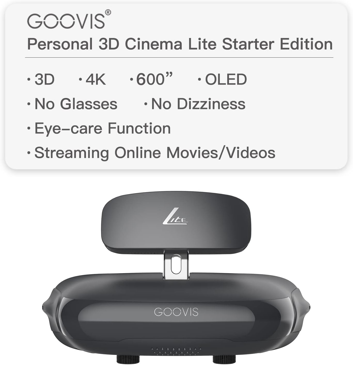 VR Headsets, GOOVIS Lite 3D Movies Virtual Reality with Dual 2K AMOLED Display, All-in-One PC VR Headset with Carrying Case and Elite Strap Comfortable Protective Head Strap Reduce Pressure in VR