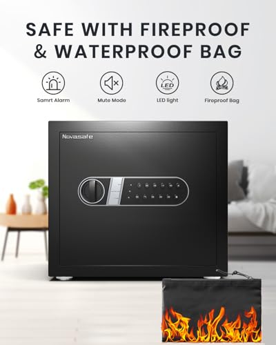 Safe box, 2.0 Cu ft Home Safe with Fireproof Waterproof Bag & Key, Security Money Safe for Cash, Documents, Jewelry, Valuables, Digital Electronic Keypad, Dual Alarm System, Cabinet Safe