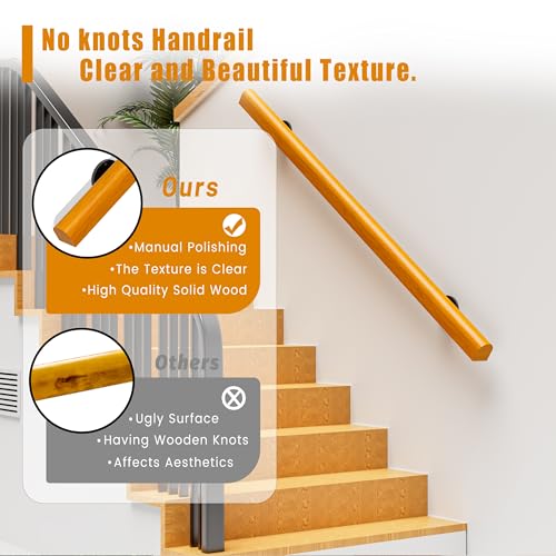 Wood Handrails for Indoor Stairs, 6ft Safety Non-Slip Stair Railing, Professional Pine Handrails Support Rod Complete Kit, for Bars Lofts Kindergarten Guardrail Corridor（6ft ）