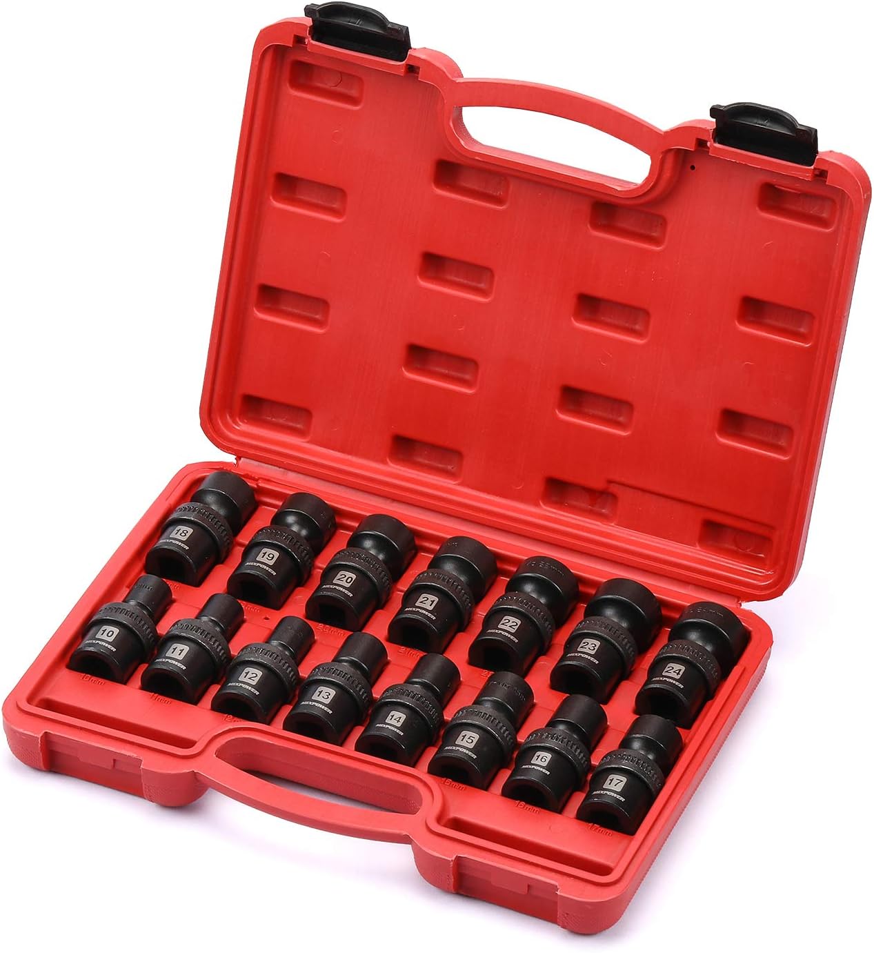 MIXPOWER 10-piece 3/8" Drive Shallow Universal Impact Socket Set, Metric,10-19mm, Swivel Socket with Flexible Wobble, CR-MO