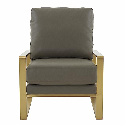 LeisureMod Jefferson Leather Accent Armchair with Elegant Gold Frame Modern Living Room Sofa Chair, White