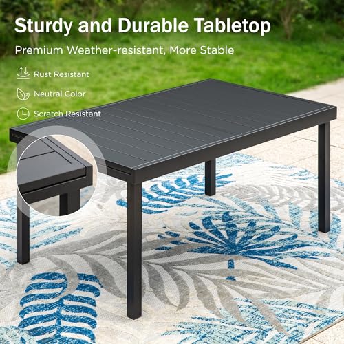 PHI VILLA 9 Piece Outdoor Extendable Dining Set for 8, Expandable Rectangular Metal Dining Table & 8 Rattan Chairs for Patio, Deck, Yard
