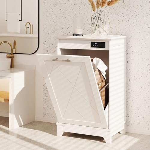 Double Tilt Out Trash Cabinet, Free Standing 10 Gallon Recycling Trash Can Cabinet with Negative Ion and Deodorizing Function, for Kitchen Living Room, Black