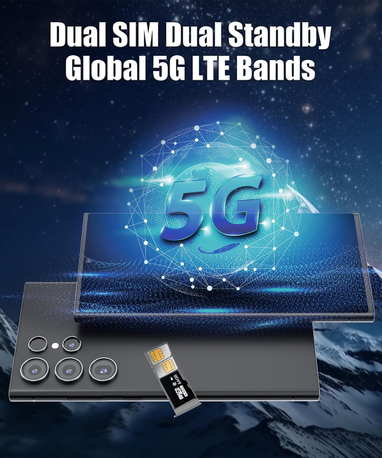 Unlocked Cell Phones,5G Smartphone,Android 13 Cell Phones,Snapdragon 8 Gen 3 with 8GB+256GB 6.8" HD Screen,108MP+72MP HD camera,Battery 6800mAh,Support Dual SIMFingerprint LockGPSFace ID (black)