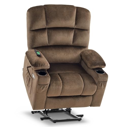 MCombo Large Dual Motor Power Lift Recliner Chair for Elderly, Massage and Heat, Lay Flat, Zero Gravity, Home Button, USB Port, Fabric 7680 (Large, Beige)
