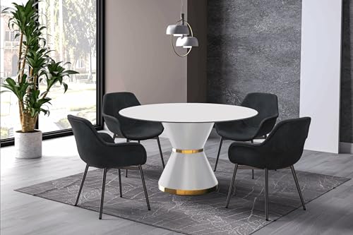 LeisureMod Modern Dining Table with a Round Glass or Sintered Stone Tabletop in White Steel Seats 6-10 for Home and Kitchen Qorvus Collection, 60" Wide, Black