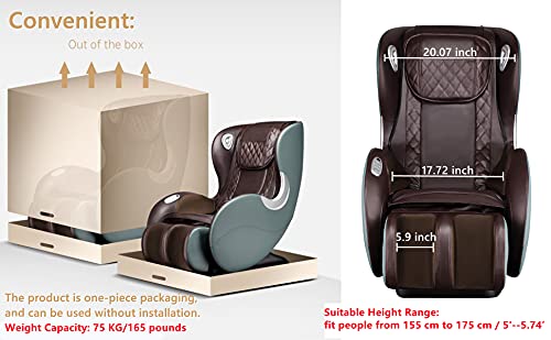 Small Massage Chairs SL Track Full Body Massage Recliner, Shiatsu Recliner, Space-Saving Design, Zero Gravity, Bluetooth Speaker (Light Grey GR8526 LED)