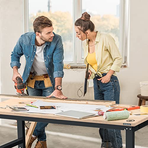 WORKPRO 60" Adjustable Workbench, Rubber Wood Top Heavy-Duty Workstation, 2000 LBS Load Capacity Hardwood Worktable with Power Outlets, for Workshop, Garage, Office, Home, Pack of 2