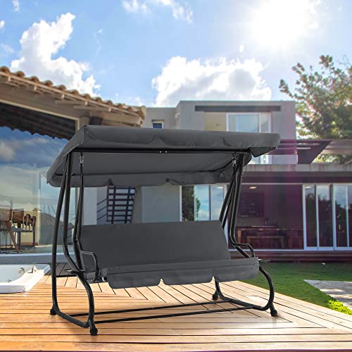 MCombo 3 Seat Patio Swing Chair, Outdoor Swing with Adjustable Canopy, Weather Resistant Steel Frame, Porch Swing Sets for Backyard, Poolside, Balcony, 4090 (Burgundy)