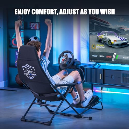 GTPLAYER Sim Racing Cockpit Foldable & Adjustable for High Performance Sim Racing Compact & Flexible Supports All Steering Wheels & Pedals for PC Wheel and Pedals Not Included(Black)