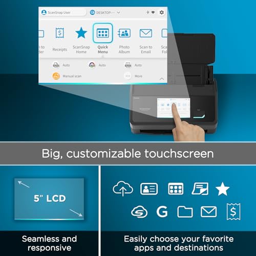 ScanSnap iX2500 Wireless or USB High-Speed Cloud Enabled Document, Photo & Receipt Scanner with Large Touchscreen and 100 Page Auto Document Feeder for Mac or PC, White
