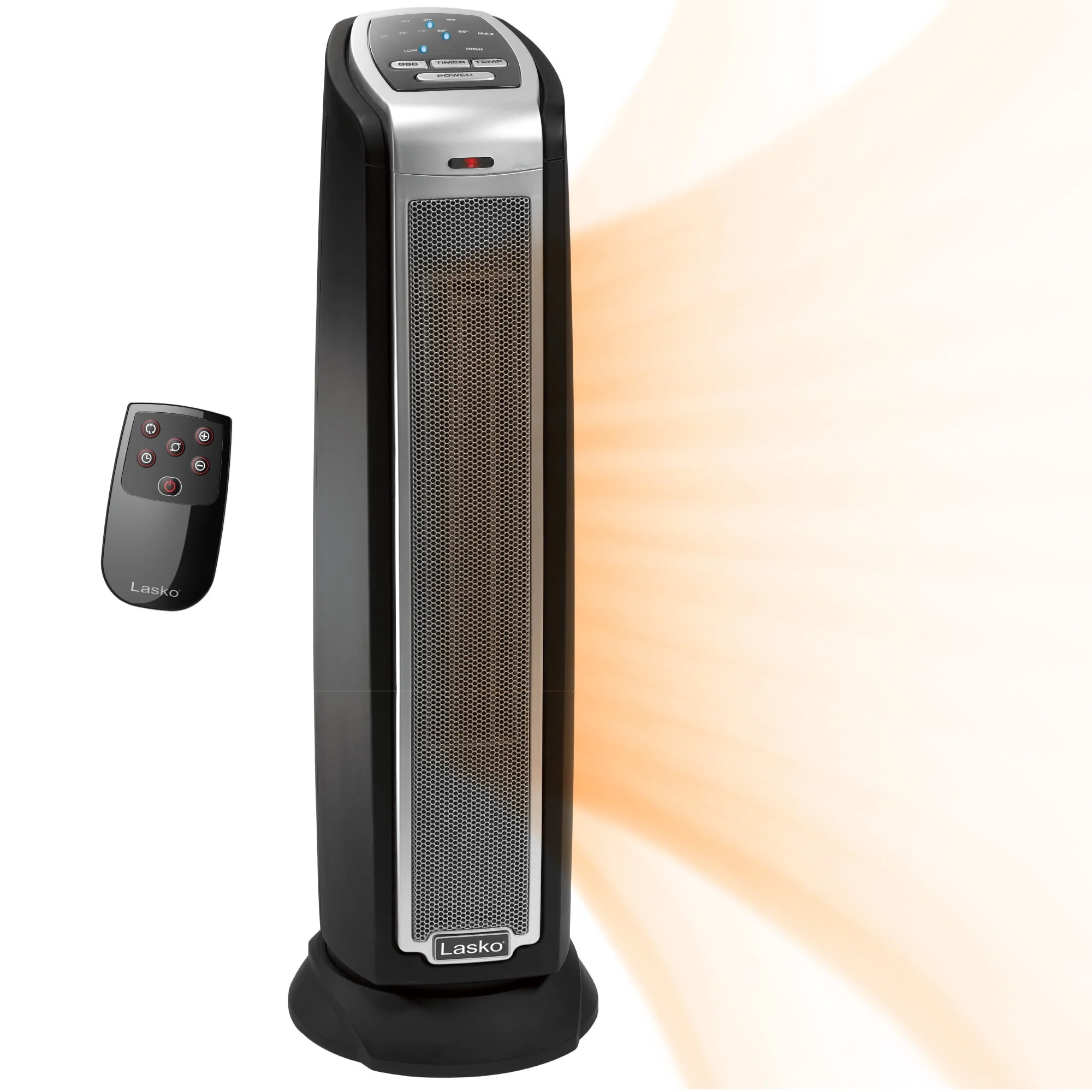 Lasko 22.5 1500W Electric Oscillating Ceramic Tower Space Heater with Remote, Black, 5790, New