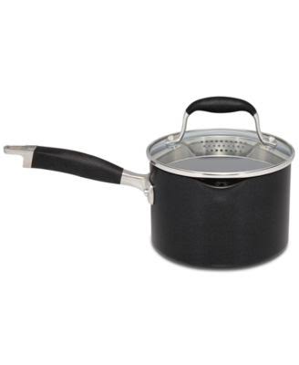 Anolon Advanced Onyx Hard Anodized Nonstick 2 qt. Covered Straining Saucepan with Pour Spouts