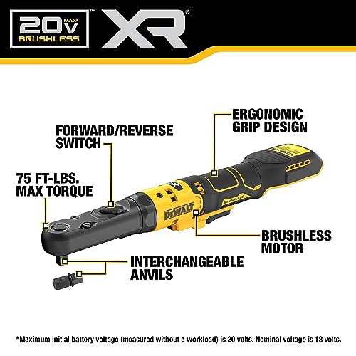 DEWALT 20V MAX XR Cordless Ratchet Set, 3/8" and 1/2" Sealed Head Ratchet, Battery and Charger Included (DCF510GE1)