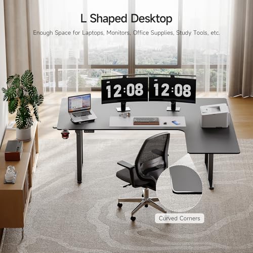 Standing Desk, 71x43 Inches L Shaped Desk with 4 Legs, Dual Motor and Memory Controller, Electric Stand Up Desk Adjustable Height from 28-46 Inches for Computer Workstation