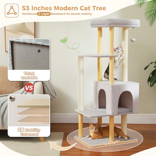 PAWZ Road Large Cat Tree, 73 Inches Tall Wooden Cat Tower with 2 Spacious Hammocks,2 Big Top Beds,8 Fully Scratching Posts and Natural Wood Posts, Multi Cat Tree for Indoor Cats Large Adult-XL
