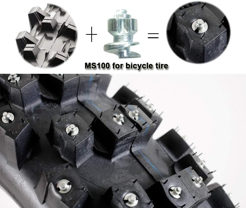 Screw in Tire Stud,Marrkey Steel Body Carbide Tips [Security Anti-Skid] Spikes Tire/Tyre for Bicycle/Shoes/Boots with Installation Key - Pack of 100