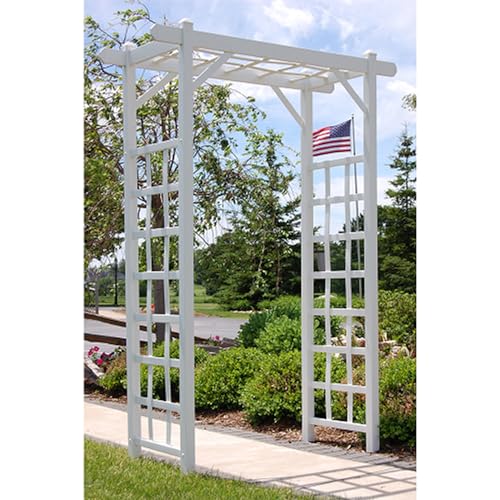 Dura-Trel Elmwood Arbor, 57 by 84 Inch PVC Patio Garden Arch, Outdoor Lattice Frame Decoration or Trellis for Climbing Plants, White