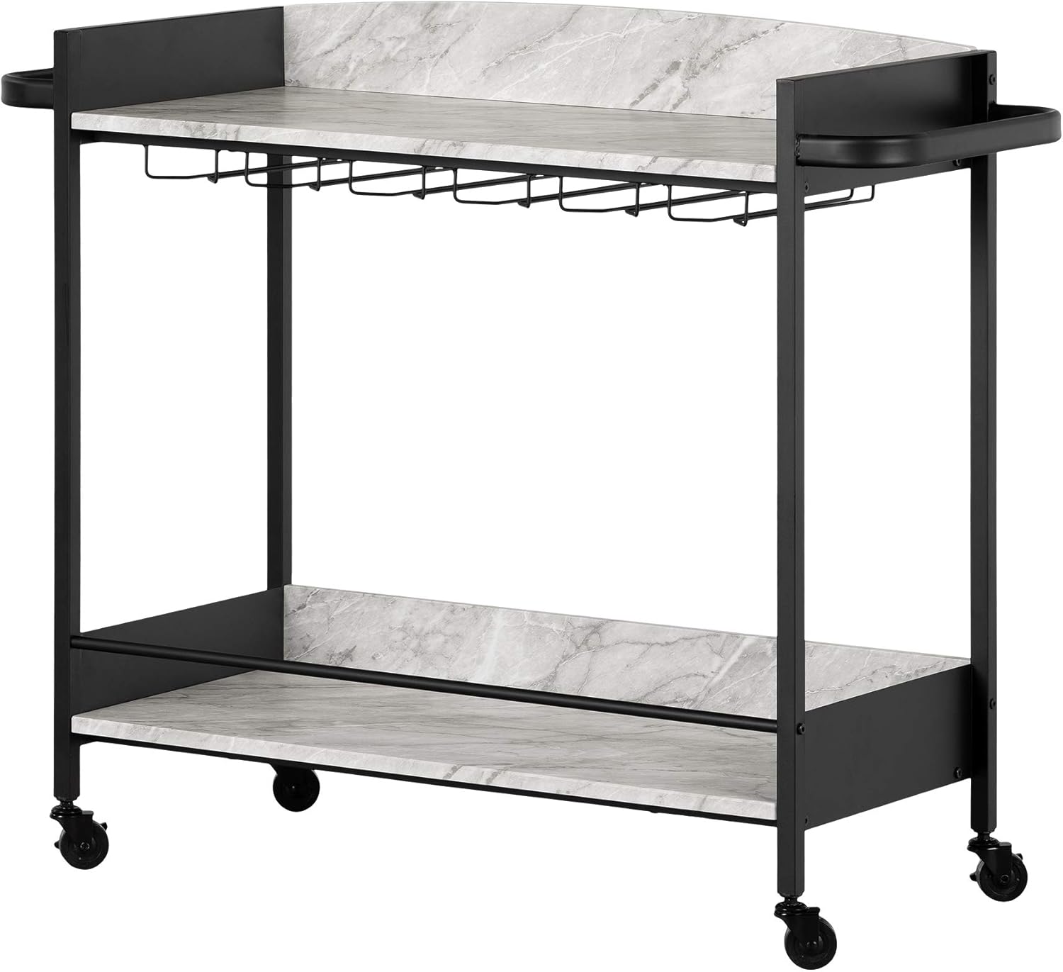 South Shore Mobile Bar Cart, Black and Faux Carrara Marble
