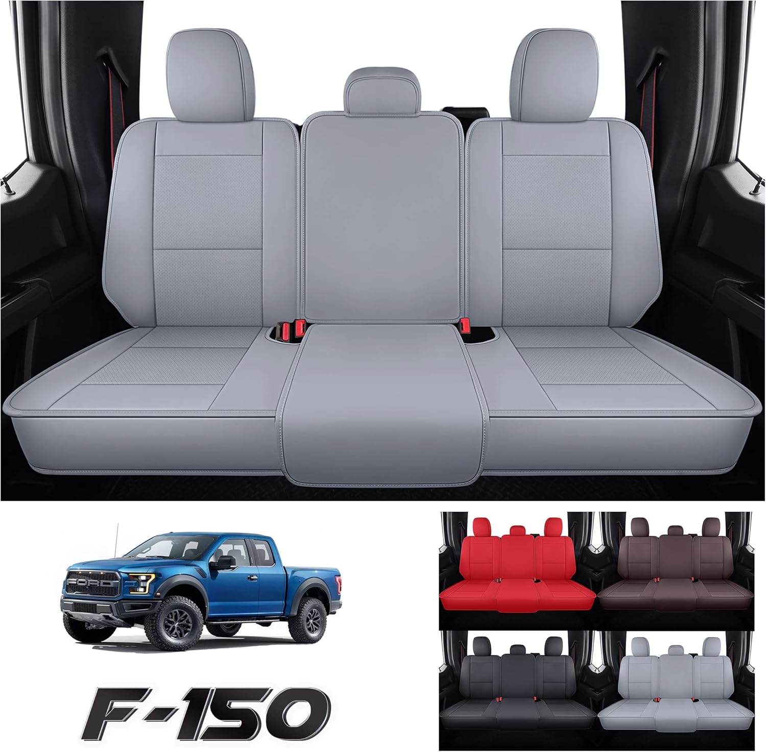 Car Seat Cover Fit for Ford F150 Truck, Leather Automotive Vehicle Cushion Protectors Customized Compatible with Ford F150 2009-2022，2017-2022 F250/F350…