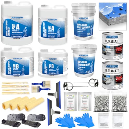 Garage Epoxy Floor Kit – 100% Solids - 2 Part Industrial-Grade Coating w/UltraGlaze Topcoat | DIY Slip & Hot Tire Resistant | 300 Sq Ft - Blue - 17 pc kit