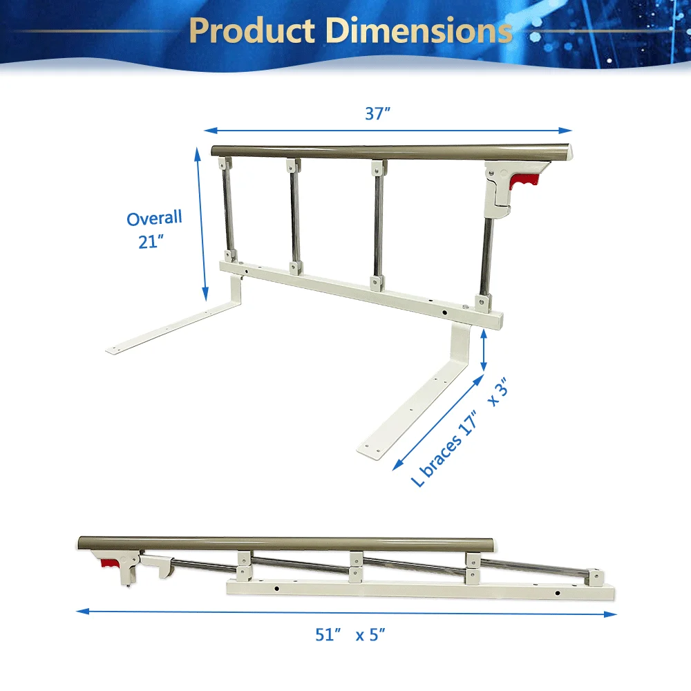 Bed Cane Rails for Elderly Adults Seniors Bed Side Assist Railing Guard Fold Down Medical Handle Grab Bar Adjustable Fall Prevention Safety Bedrail (Higher)