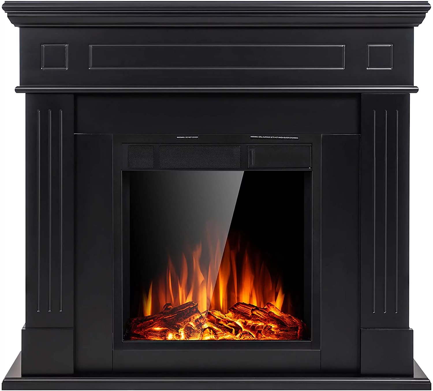 KISSAIR Electric Fireplace Mantel Package Wooden Surround Firebox TV Stand Free Standing Electric Fireplace Heater with Logs, Adjustable Led Flame, Remote Control, 750W-1500W (Black)