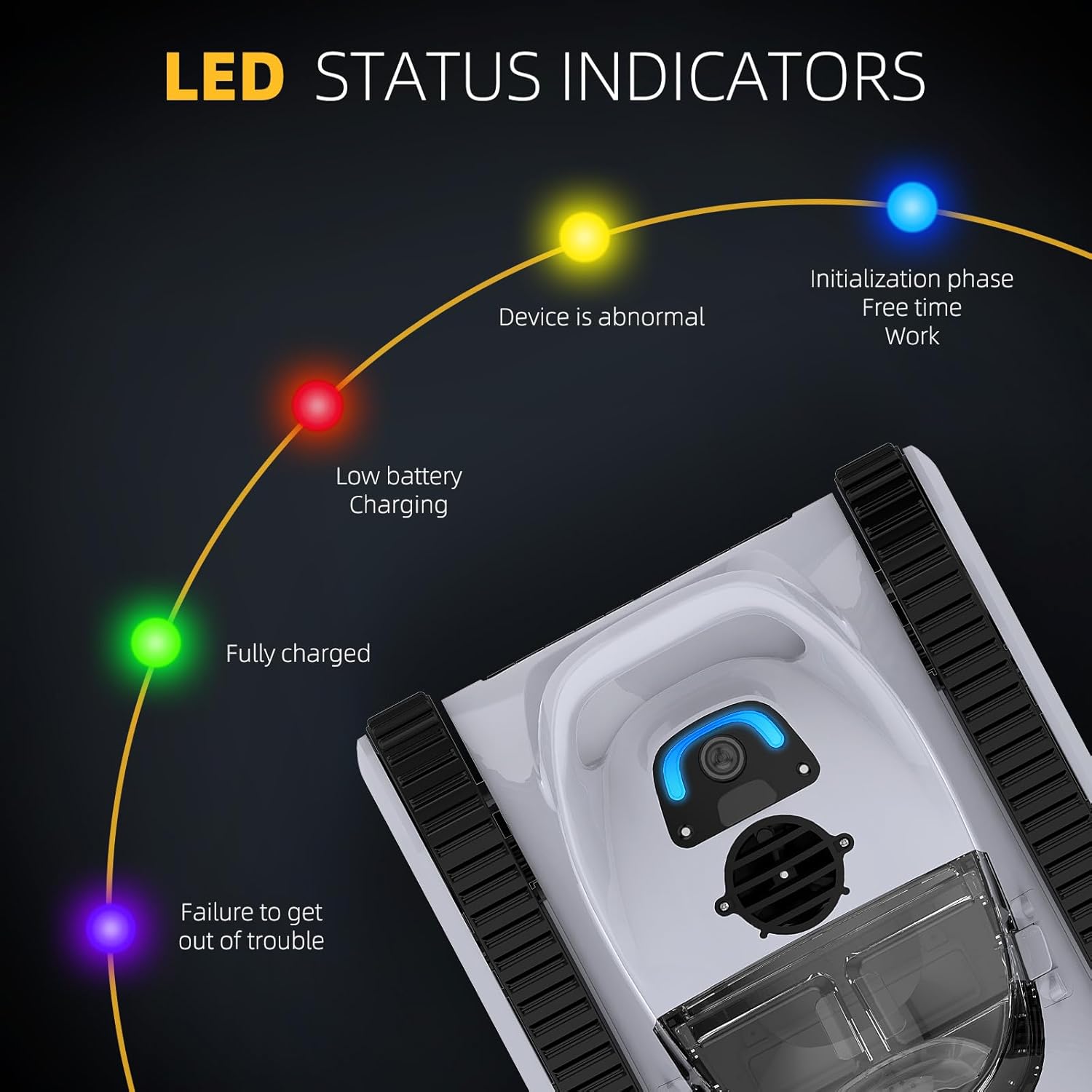 Seauto Robotic Pool Cleaner: Automatic Cordless Vacuum for Inground Pools, Wall Climbing, 180W Suction, LED Indicator, Self-Parking, Suitable for Up to 2,000 sq. ft.-Grey