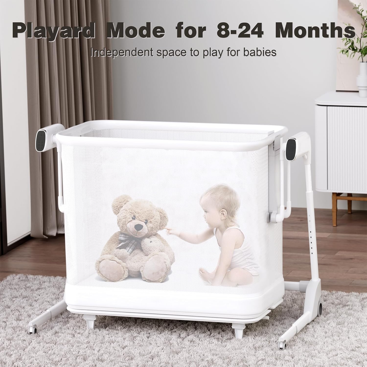 Maydolly Baby Bassinet, Smart Newborn Bassinet with Automatic Cry Detection and Response, Rocking Bassinet with Mattress for Newborns and Toddlers (White