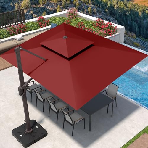 9' X 12' Cantilever Patio Umbrella 360°Rotation Rectangular Outdoor Umbrella, Double Top Large Offset Sun Shade Umbrella for Garden Deck Pool Backyard Patio, Turquoise