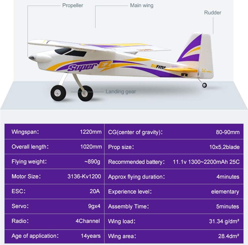 FMS Rc Planes for Adults Remote Control Airplane Super EZ Trainer V4 RTF Ready to Fly with Reflex Gyro system1220mm Wingspan with Floats 4CH Water Sea Plane (Transmitter/Receiver/Battery Included)