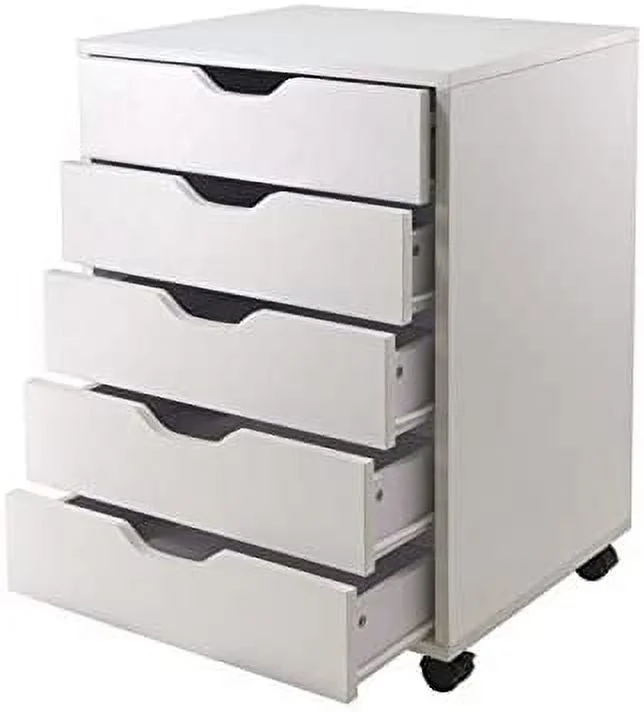 5 Drawer Wood Mobile File Cabinet in White
