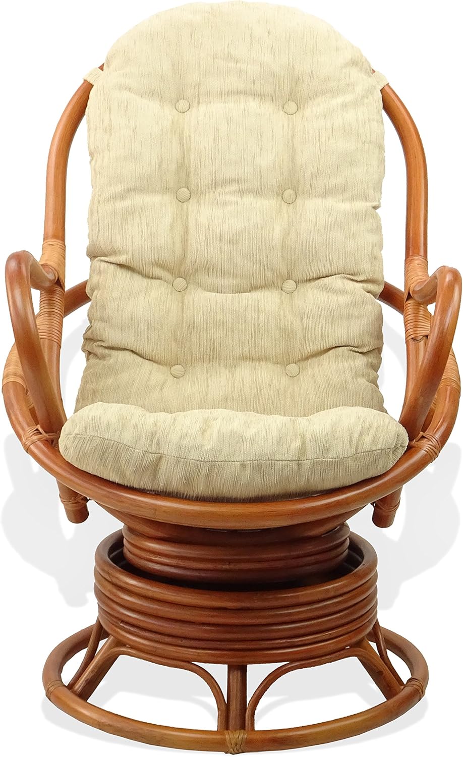 Wickerix 2 PC Java Swivel Rocking Chair Natural Handmade Rattan Set: Lounge Arm Chair w/Cream Cushion and Coffee Table, Colonial