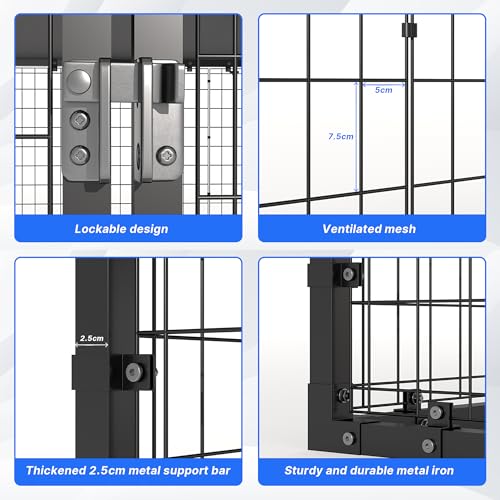 Kurapika Large Outdoor Dog Cage, Heavy-Duty Kennel Enclosure with Weatherproof UV-ResistantCover, Zinc-Coated Steel Barrier Fence with Dual Safety Lock for Yard & Patio (118" L x 118" W x 70.9" H)