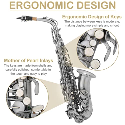 Ktaxon Alto Saxophone Drop E Flat Brass Sax Beginner Sax Full Kit with Mouthpiece, Carrying Case, Gloves, Cleaning Cloth Bar, Detachable Strap, Shoulder Strap, Reed