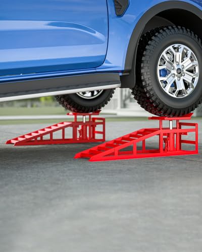 Hydraulic Car Ramps, 4-Position Adjustment, 5T 11000lbs Low Profile Car Lift Service Ramps Truck Trailer Garage,Height Hydraulic Vehicle Ramps, Lift Height 11.61-16.21 inches