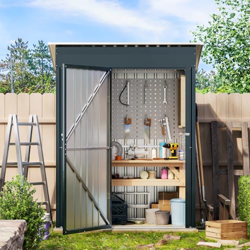 10X12X7.5 FT Outdoor Steel Storage Shed with Lockable Doors, 2 Windows, Transparent Roof Panels (Wood Panels & Frame Floor Not Included), Ideal for Patio Storage,Garbage Can, Chicken Coop，Brown